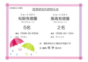 空き状況のお知らせ
